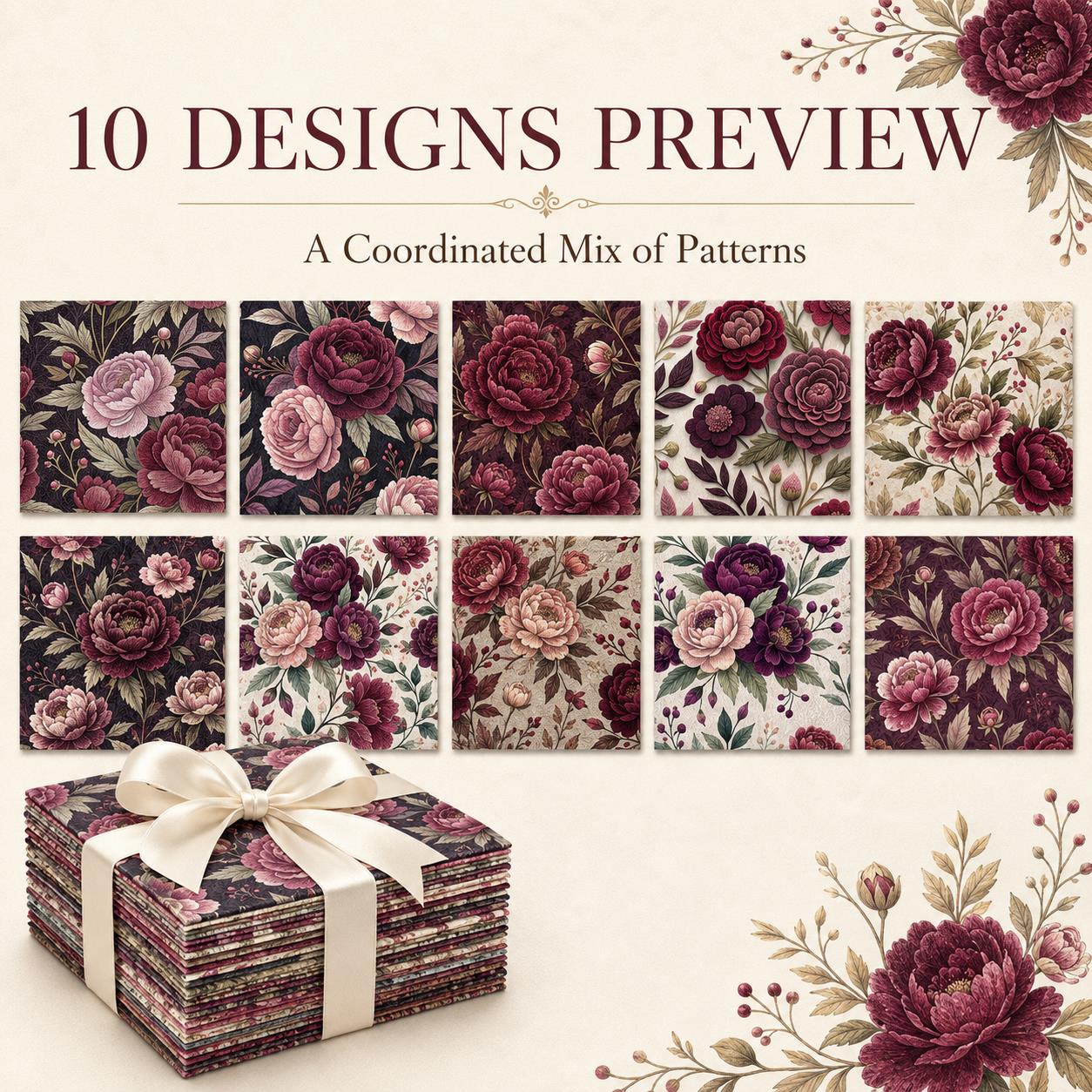10Pc/Set Peony Flower Series Fat Quarter Fabric, Pre-Cut Square Fabric Assort, Fabric Set, Craft Fabric, Handmade DIY Patchwork Fabric,Home Quilting Sewing Fabric, Packaging Fabric, Scrapbooking Craft Hobbyist