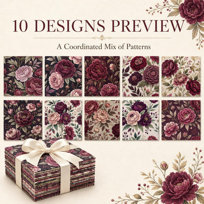 10Pc/Set Peony Flower Series Fat Quarter Fabric, Pre-Cut Square Fabric Assort, Fabric Set, Craft Fabric, Handmade DIY Patchwork Fabric,Home Quilting Sewing Fabric, Packaging Fabric, Scrapbooking Craft Hobbyist