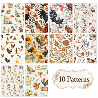 10Pc/Set, Making 10 Images 1pc Each, Each Size: 6.3*50cm Floral Butterfly Rooster Series Sliced Fabric Set Style Combination, Polyester Jelly Roll Fabric Strips, Pre-Cut Quilting Squares, For Quilting DIY, Handicrafts And Sewing, Blankets, Rugs