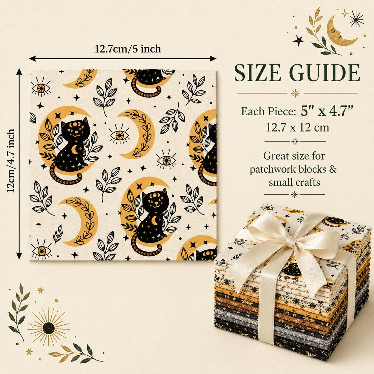 10pcs Charm Pack Set Cat Hand Skull Vintage Style Pattern Handmade DIY with Rich Color and Texture Elements 100% Polyester Patchwork in 10 Design Styles Suitable for Patchwork DIY Craft Projects DIY Wallet Making Gift Giving Bag Making Mother's Day Gift