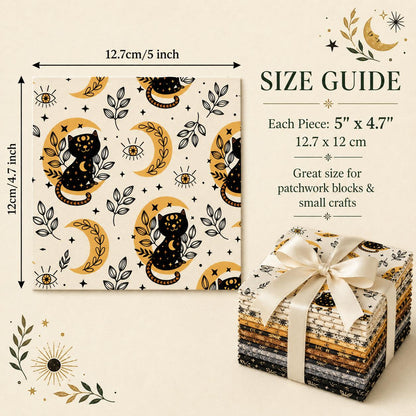 10pcs Charm Pack Set Cat Hand Skull Vintage Style Pattern Handmade DIY with Rich Color and Texture Elements 100% Polyester Patchwork in 10 Design Styles Suitable for Patchwork DIY Craft Projects DIY Wallet Making Gift Giving Bag Making Mother's Day Gift