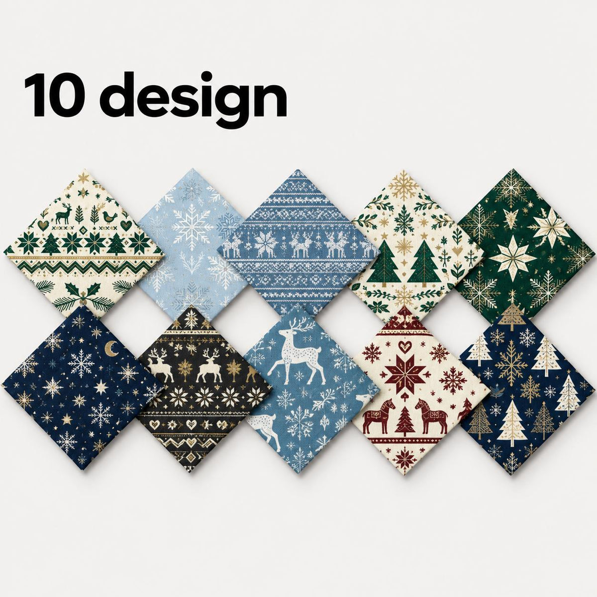 10Pc/Set Christmas Series Stripe Heart Star Bird Deer Horse Tree Pinecones Fat Quarter Fabric, Pre-Cut Square Fabric Assort, Fabric Set, Craft Fabric, Handmade DIY Patchwork Fabric,Home Quilting Sewing Fabric, Packaging Fabric, Scrapbooking Craft Hobbyist