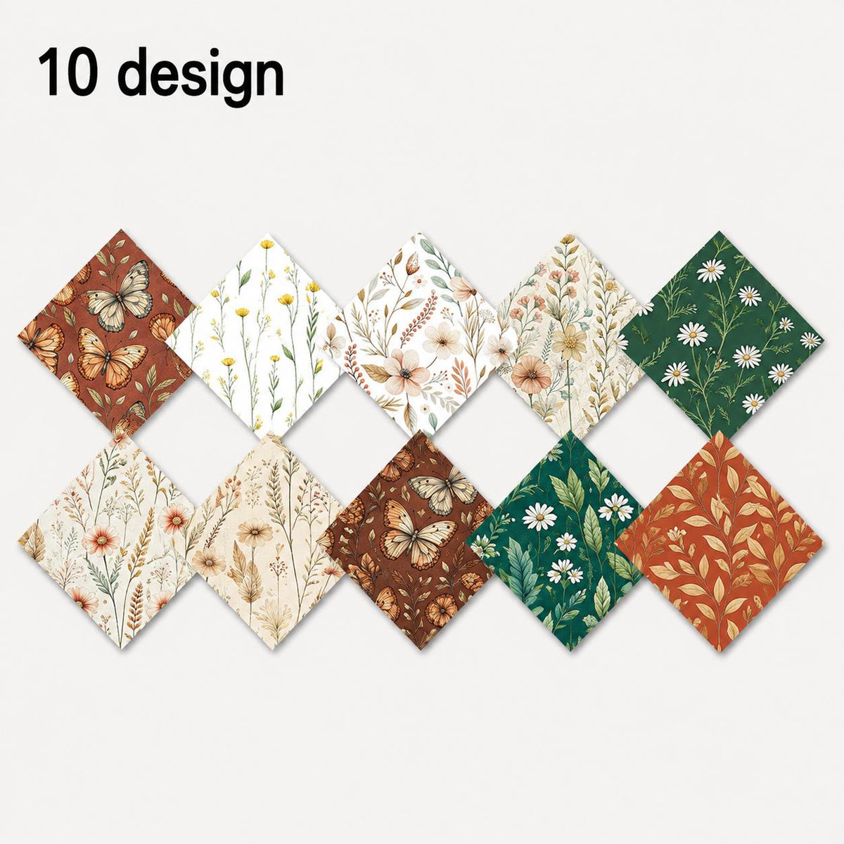 10pcs Charm Pack Set Floral Pattern 100% Polyester Patchwork in 10 Design Styles, Ready-to-Sew Without Cutting, Suitable For Patchwork Wallet Making Gift Giving Tote Bags Coasters DIY Craft Projects