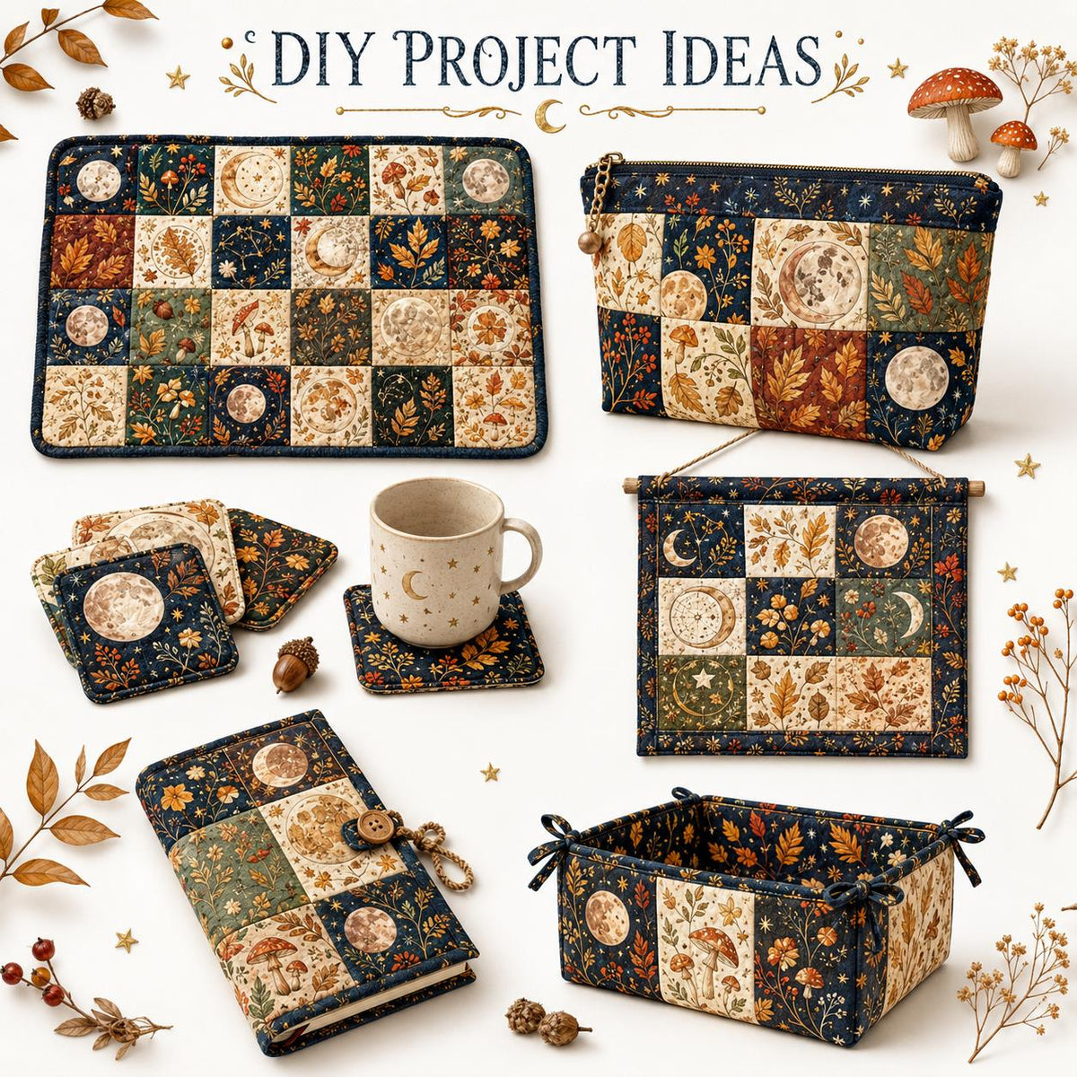 10Pc/Set Flower Leaves Moon Series Daisy Star Mushroom Galaxy Fat Quarter Fabric, Pre-Cut Square Fabric Assort, Fabric Set, Craft Fabric, Handmade DIY Patchwork Fabric,Home Quilting Sewing Fabric, Packaging Fabric, Scrapbooking Craft Hobbyist