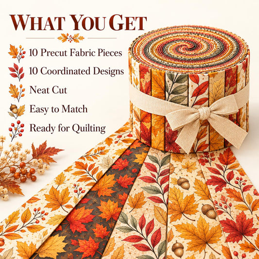 10pcs Vintage Maple Leaf Autumn Theme Jelly Roll Fabric Strips 2.5X19.7inch Pre-Cut 100% Polyester For Patchwork Quilts, Table Runners, Placemats, Tote Bags, Storage Pouches, Makeup Bags, Coasters, Quilt Blocks & Binding