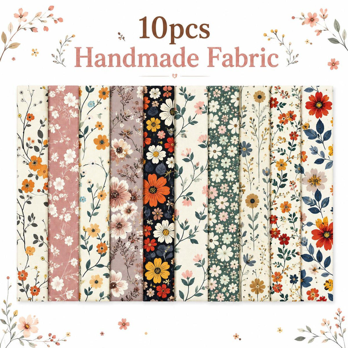 10pcs Vintage Floral Pattern Jelly Roll Fabric Strips 2.5X19.7inch Pre-Cut 100% Polyester For Patchwork Quilts, Table Runners, Placemats, Tote Bags, Storage Pouches, Makeup Bags, Coasters, Quilt Blocks & Binding