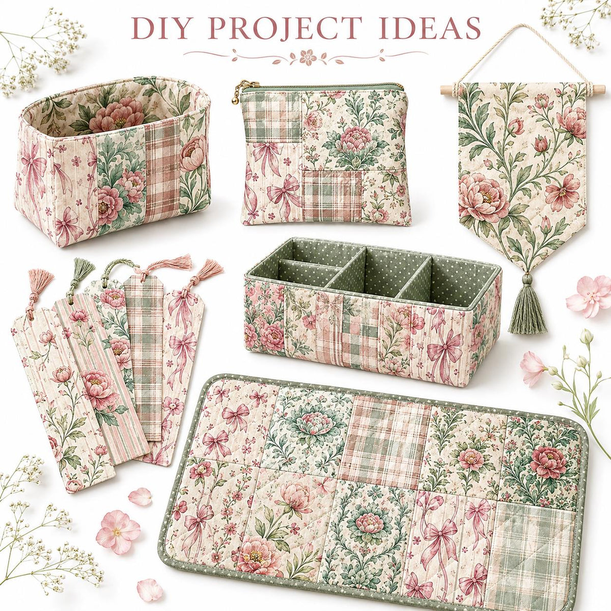 10pcs Charm Pack Set Floral Pattern 100% Polyester Patchwork in 10 Design Styles, Ready-to-Sew Without Cutting, Suitable For Patchwork Wallet Making Gift Giving Tote Bags Coasters DIY Craft Projects For Mother's Gift