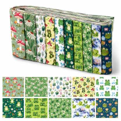 10Pc/Set, Making 10 Images 1pc Each, Each Size: 6.3*50cm Frog Animal Series Sliced Fabric Set Style Combination, Polyester Jelly Roll Fabric Strips, Pre-Cut Quilting Squares, For Quilting DIY, Handicrafts And Sewing, Blankets, Rugs, Interior Decoration, H