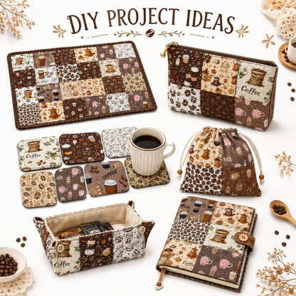10Pc/Set Coffee Beans Series Leaves Drinks Fat Quarter Fabric, Pre-Cut Square Fabric Assort, Fabric Set, Craft Fabric, Handmade DIY Patchwork Fabric,Home Quilting Sewing Fabric, Packaging Fabric, Scrapbooking Craft Hobbyist