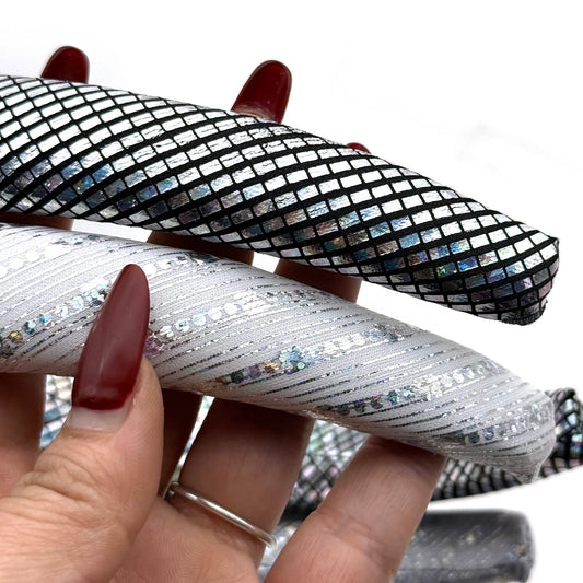 plaid grid Holographic Laser Crochet Headband