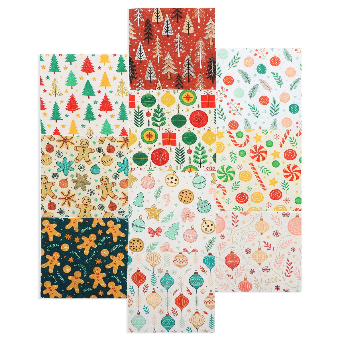 10Pc/Set Christmas Series Bowknot Heart Star Candy Crutch Fat Quarter Fabric, Pre-Cut Square Fabric Assort, Fabric Set, Craft Fabric, Handmade DIY Patchwork Fabric,Home Quilting Sewing Fabric, Packaging Fabric, Scrapbooking Craft Hobbyist