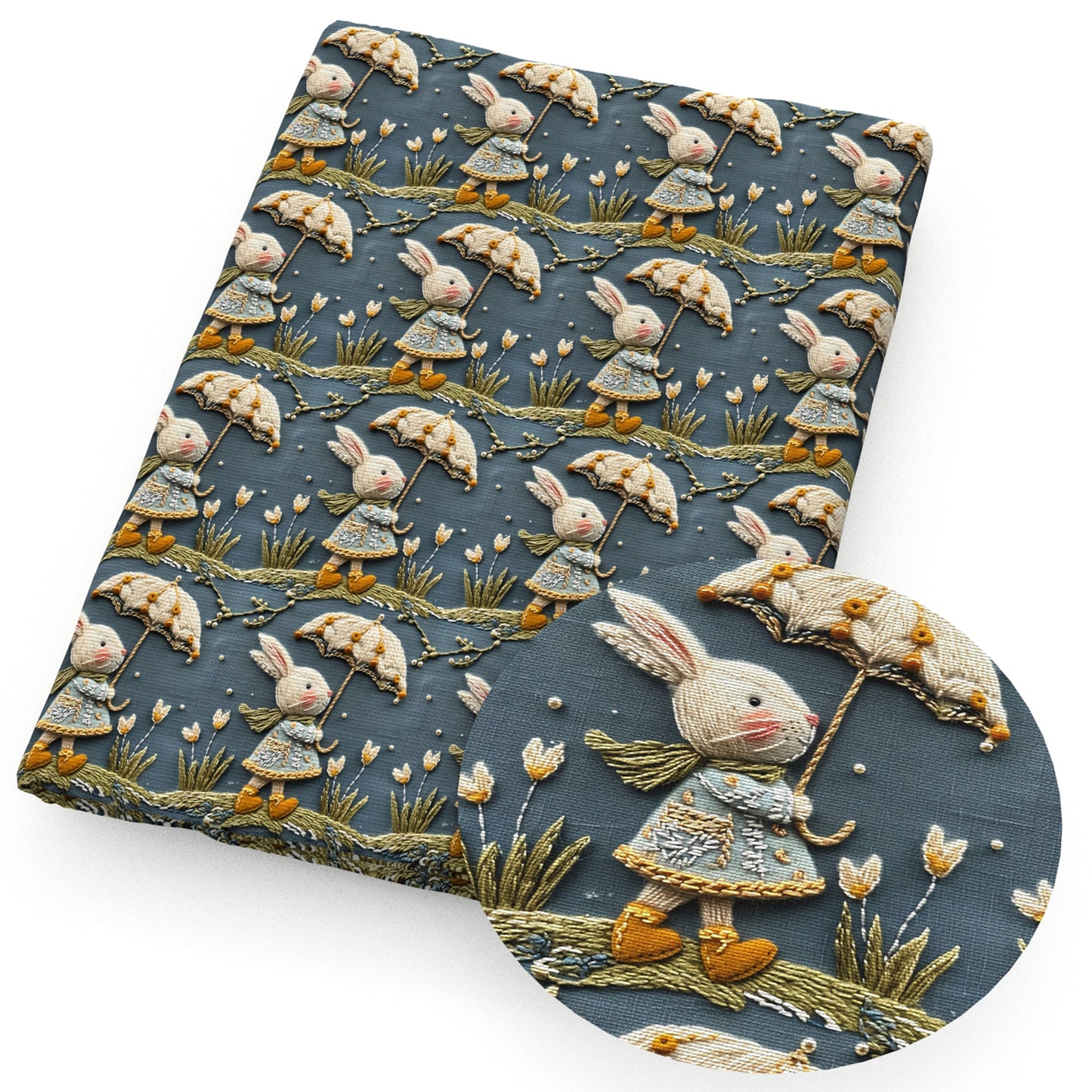 imitation embroidery series rabbit bunny fabric