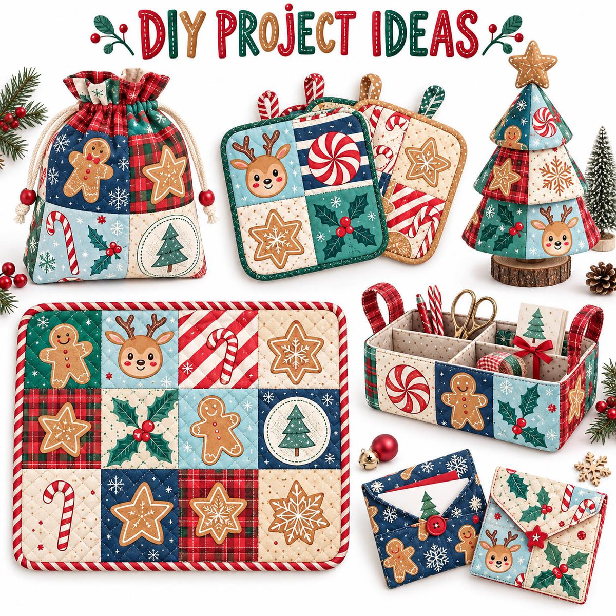 10Pc/Set Christmas Series Stripe Deer Dot Crutch Holly Tree Fat Quarter Fabric, Pre-Cut Square Fabric Assort, Fabric Set, Craft Fabric, Handmade DIY Patchwork Fabric,Home Quilting Sewing Fabric, Packaging Fabric, Scrapbooking Craft Hobbyist
