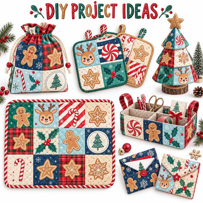 10Pc/Set Christmas Series Stripe Deer Dot Crutch Holly Tree Fat Quarter Fabric, Pre-Cut Square Fabric Assort, Fabric Set, Craft Fabric, Handmade DIY Patchwork Fabric,Home Quilting Sewing Fabric, Packaging Fabric, Scrapbooking Craft Hobbyist