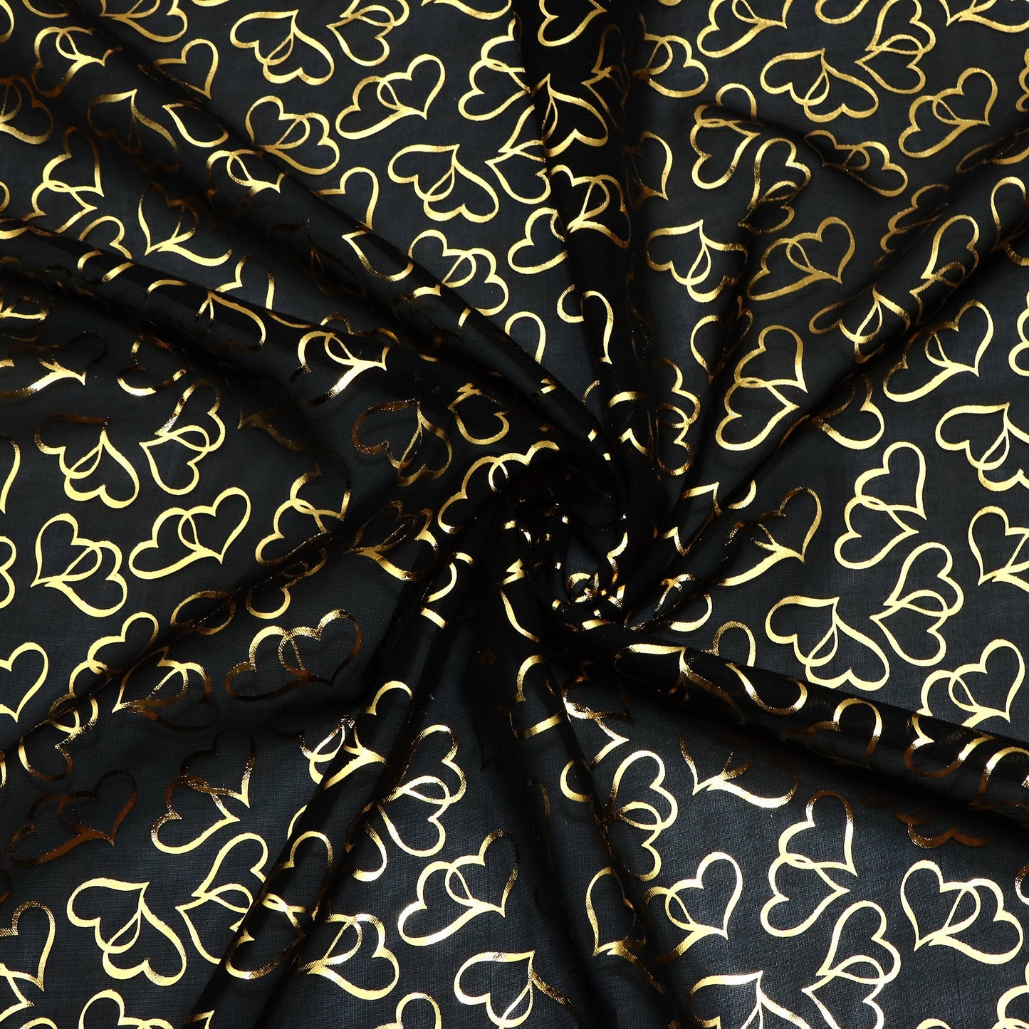 1Pc heart love Golden Foil Printed Premium Organza tulle mesh Fabric - 57x19.68inch(145x50cm) Pre-cut Fabric,Perfect for DIY Sewing,Bags,Party Decor, Tablecloths, Gift Wrapping,Cushions & Furniture Covers