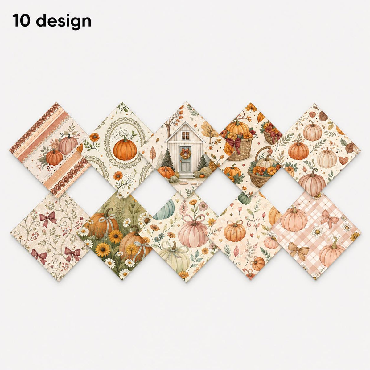 10pcs Charm Pack Set Pumpkin Autumn Pattern Vintage Style Handmade DIY with Rich Color and Texture Elements 100% Polyester Patchwork in 10 Design Styles Suitable for Patchwork DIY Craft Projects DIY Wallet Making Gift Giving Bag Making Mother's Day Gift