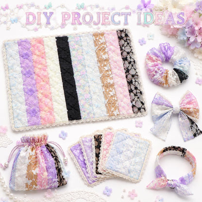 10Pc/Set, Making 10 Images 1pc Each, Each Size: 6.3*50cm Floral Butterfly Mesh Gauze Lace Series Sliced Fabric Set Style Combination, Polyester Jelly Roll Fabric Strips, Pre-Cut Quilting Squares, For Quilting DIY, Handicrafts And Sewing, Blankets, Rugs, I