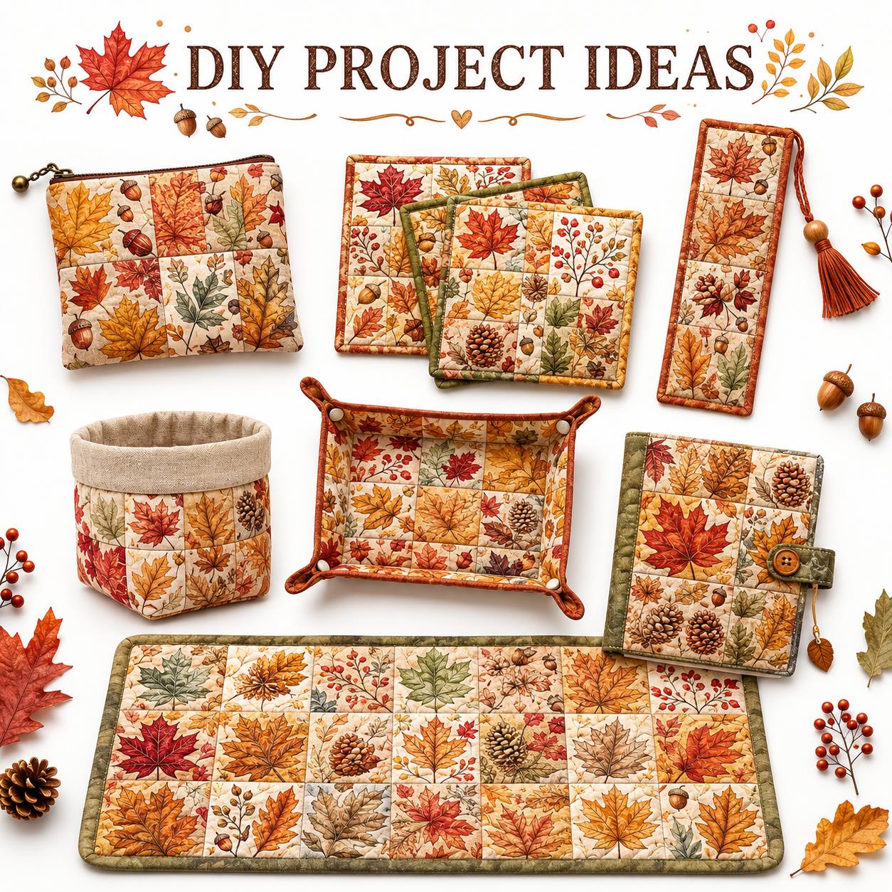 10Pc/Set Fall Autumn Series Maple Leaf Pinecones Fat Quarter Fabric, Pre-Cut Square Fabric Assort, Fabric Set, Craft Fabric, Handmade DIY Patchwork Fabric,Home Quilting Sewing Fabric, Packaging Fabric, Scrapbooking Craft Hobbyist