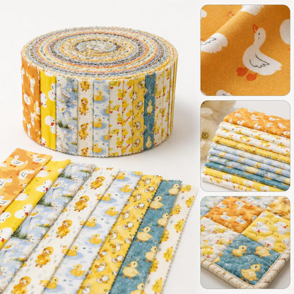 10Pc/Set, Making 10 Images 1pc Each, Each Size: 6.3*50cm Duck Yellow Series Sliced Fabric Set Style Combination, Polyester Jelly Roll Fabric Strips, Pre-Cut Quilting Squares, For Quilting DIY, Handicrafts And Sewing, Blankets, Rugs, Interior Decoration