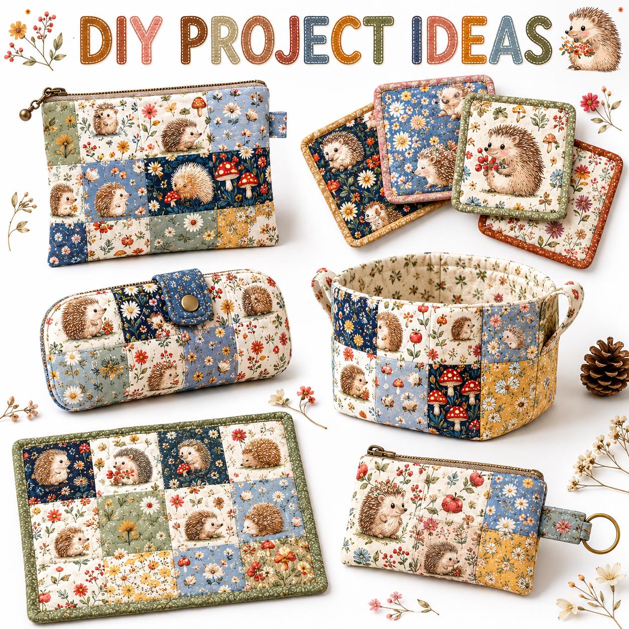 10Pc/Set Flower Hedgehog Series Strawberry Ladybug MushroomFat Quarter Fabric, Pre-Cut Square Fabric Assort, Fabric Set, Craft Fabric, Handmade DIY Patchwork Fabric,Home Quilting Sewing Fabric, Packaging Fabric, Scrapbooking Craft Hobbyist