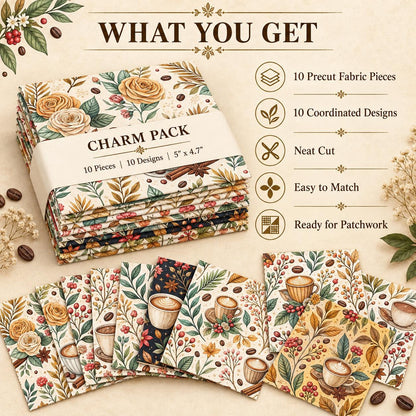 10Pc/Set Christmas Flower Coffee Beans Coffee Series Fat Quarter Fabric, Pre-Cut Square Fabric Assort, Fabric Set, Craft Fabric, Handmade DIY Patchwork Fabric,Home Quilting Sewing Fabric, Packaging Fabric, Scrapbooking Craft Hobbyist