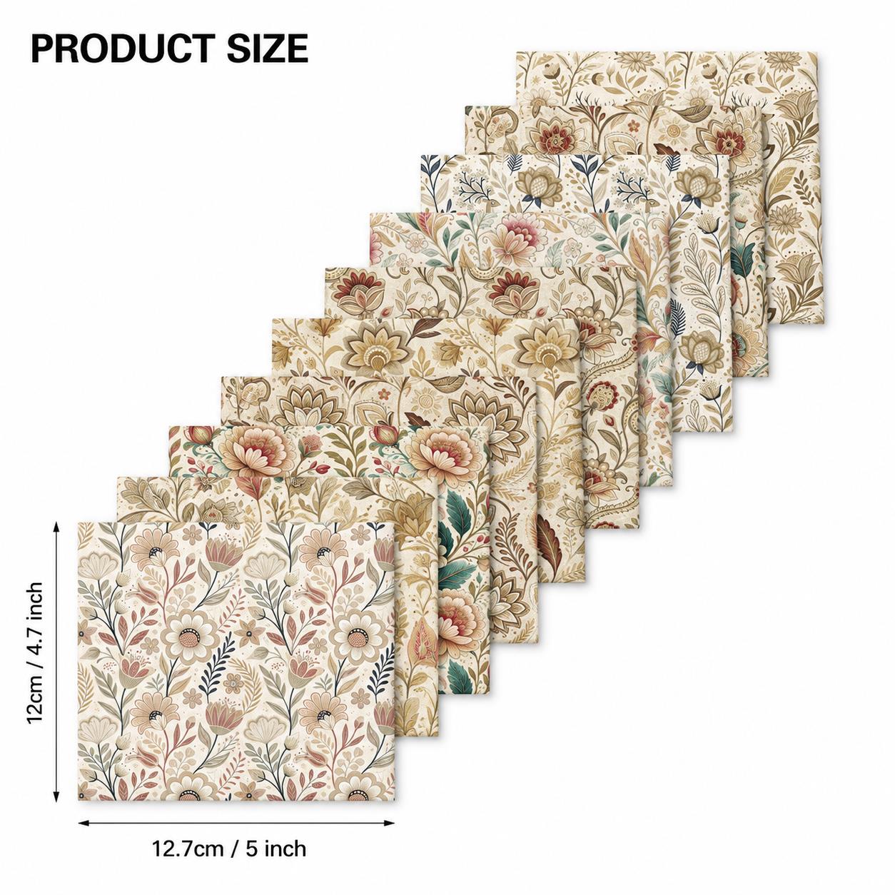 10pcs Charm Pack Set Floral Vintage Style Pattern Handmade DIY with Rich Color and Texture Elements 100% Polyester Patchwork in 10 Design Styles Suitable for Patchwork DIY Craft Projects DIY Wallet Making Gift Giving Bag Making Mother's Day Gift