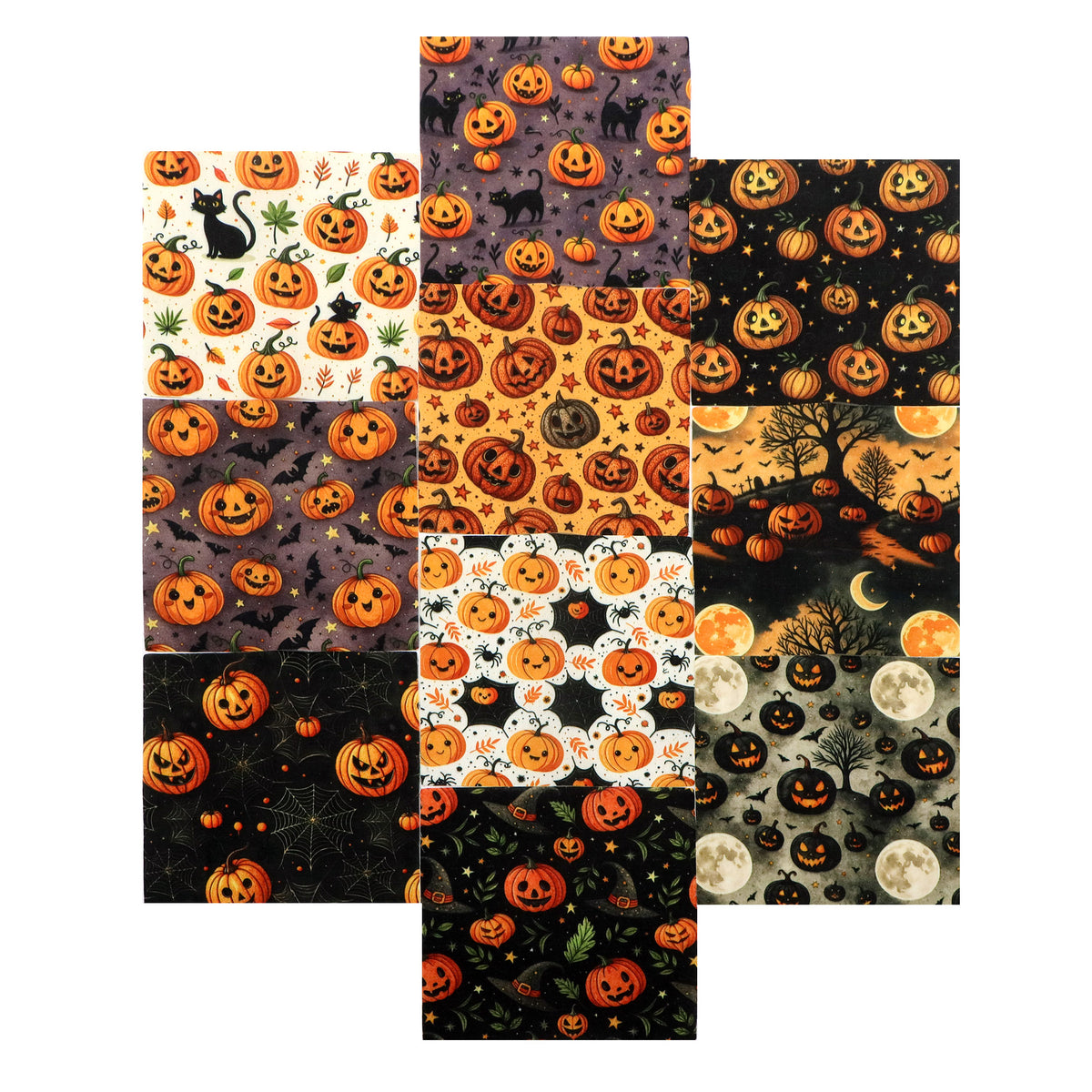 10pcs Charm Pack Set Halloween Pumpkin Holly Snow Pattern Vintage Style Handmade DIY with Rich Color and Texture Elements 100% Polyester Patchwork in 10 Design Styles Suitable for Patchwork DIY Craft Projects DIY Wallet Making Gift Giving Bag Making Mothe