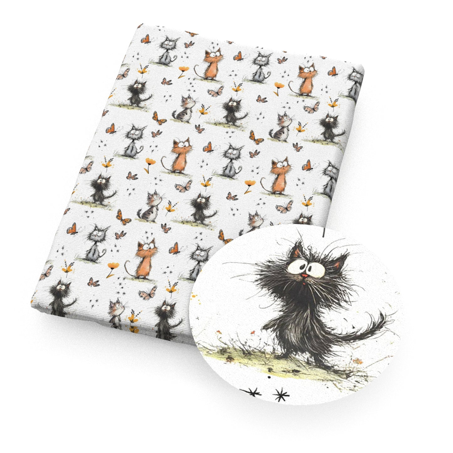 cat butterfly flowerfloral animals fabric