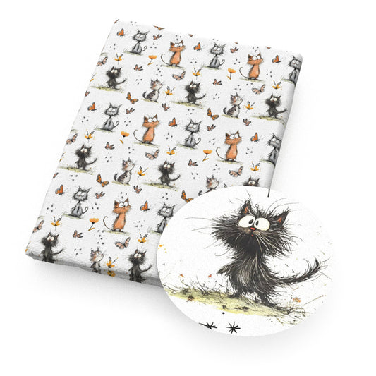 cat butterfly flowerfloral animals fabric