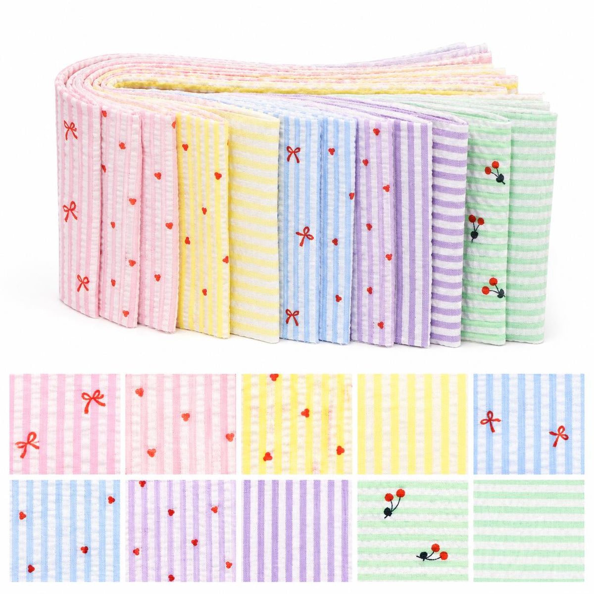 10pcs Vintage Love Striped Pattern Jelly Roll Fabric Strips 2.5X19.7inch Pre-Cut 100% Polyester For Patchwork Quilts, Table Runners, Placemats, Tote Bags, Storage Pouches, Makeup Bags, Coasters, Quilt Blocks & Binding