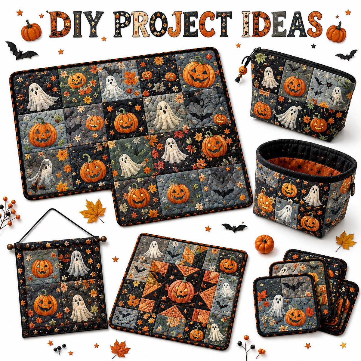 10pcs Charm Pack Set Ghost Pumpkin Halloween Vintage Style Pattern Handmade DIY with Rich Color and Texture Elements 100% Polyester Patchwork in 10 Design Styles Suitable for Patchwork DIY Craft Projects DIY Wallet Making Gift Giving Bag Making