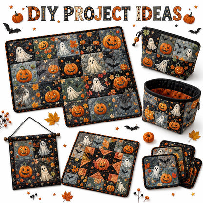 10pcs Charm Pack Set Ghost Pumpkin Halloween Vintage Style Pattern Handmade DIY with Rich Color and Texture Elements 100% Polyester Patchwork in 10 Design Styles Suitable for Patchwork DIY Craft Projects DIY Wallet Making Gift Giving Bag Making