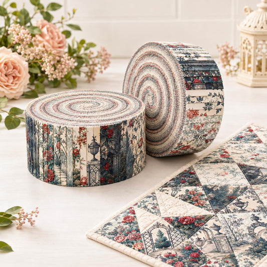 10pcs Vintage Floral Door Pavilion Pattern Jelly Roll Fabric Strips 2.5X19.7inch Pre-Cut 100% Polyester For Patchwork Quilts, Table Runners, Placemats, Tote Bags, Storage Pouches, Makeup Bags, Coasters, Quilt Blocks & Binding