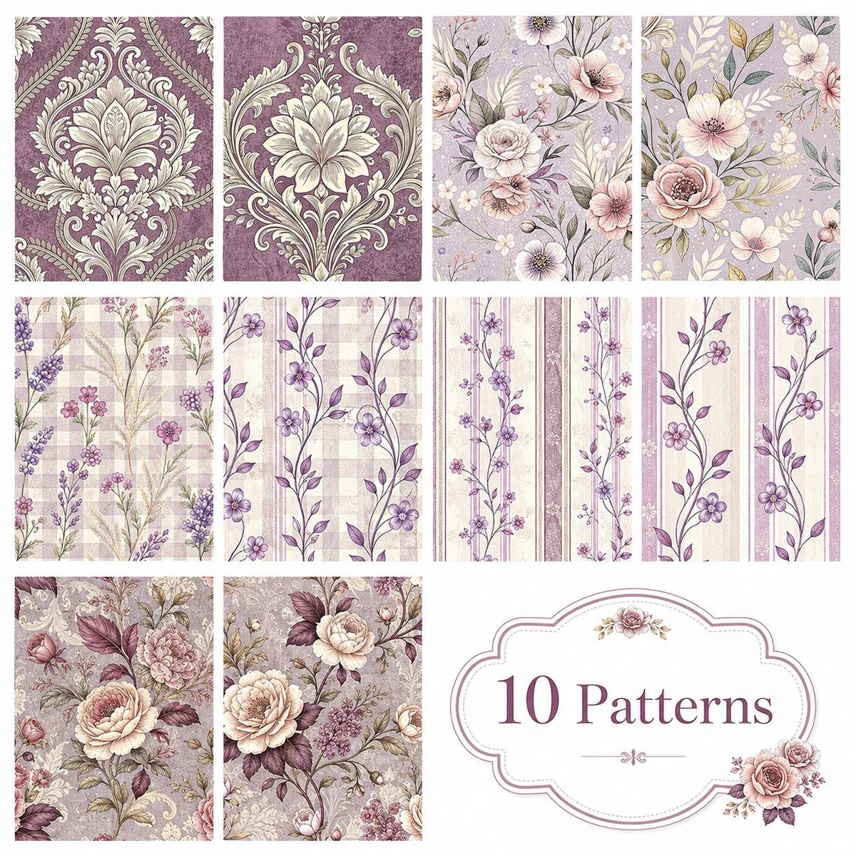 10pcs Vintage Floral Burgundy Pattern Jelly Roll Fabric Strips 2.5X19.7inch Pre-Cut 100% Polyester For Patchwork Quilts, Table Runners, Placemats, Tote Bags, Storage Pouches, Makeup Bags, Coasters, Quilt Blocks & Binding