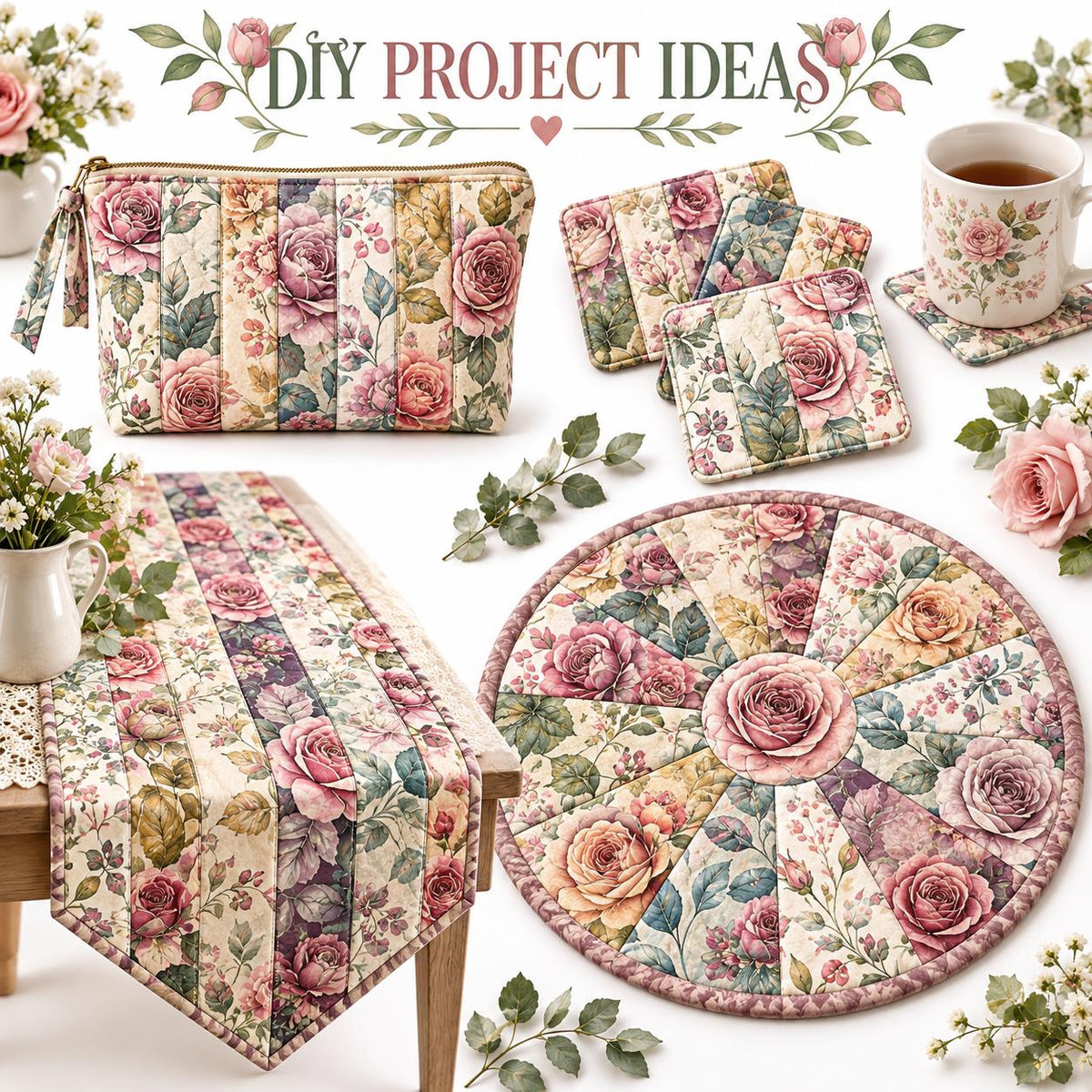 10pcs Vintage Floral Pattern Jelly Roll Fabric Strips 2.5X19.7inch Pre-Cut 100% Polyester For Patchwork Quilts, Table Runners, Placemats, Tote Bags, Storage Pouches, Makeup Bags, Coasters, Quilt Blocks & Binding