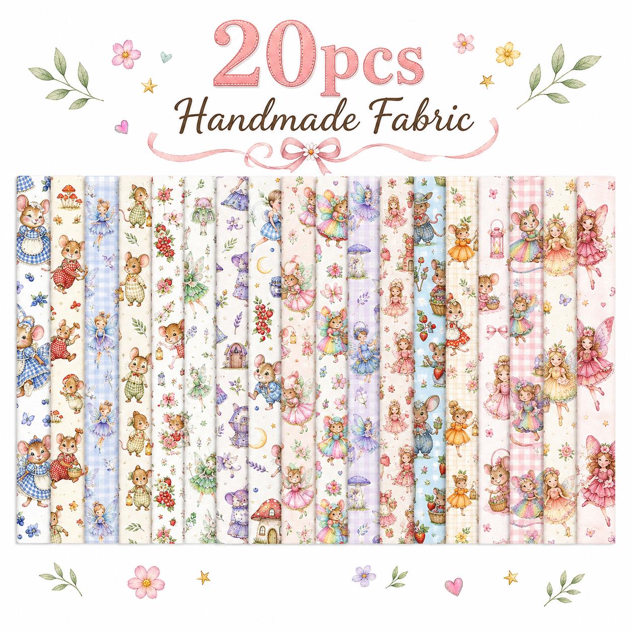 20pcs Vintage Mouse Fruit Jelly Roll Sliced Fabric Strips 2.5X19.7inch Pre-cut Fresh and Delicate Printed Multi-Color 100% Polyester for DIY Handmade Patchwork, Table Runners, Placemats, Tote Bags, Storage Pouches, Makeup Bags, Coasters, Quilt Blocks