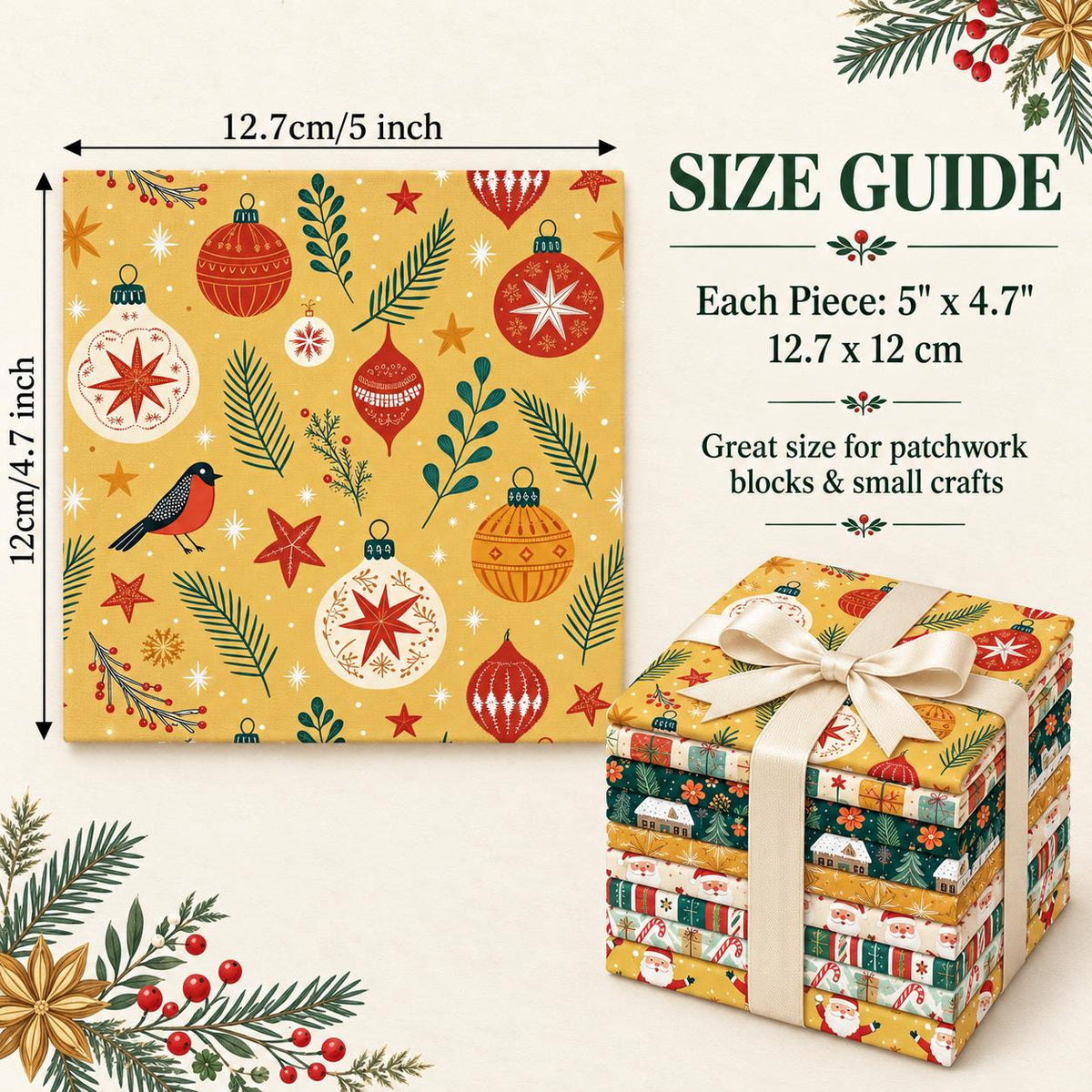 10Pc/Set Christmas Flower Deer Tree Santa Claus Crutch Series Fat Quarter Fabric, Pre-Cut Square Fabric Assort, Fabric Set, Craft Fabric, Handmade DIY Patchwork Fabric,Home Quilting Sewing Fabric, Packaging Fabric, Scrapbooking Craft Hobbyist