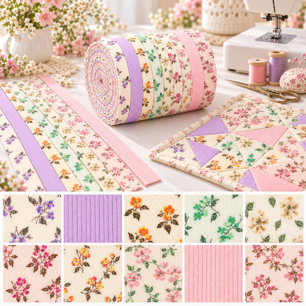 10pcs Vintage Floral Corduroy Fabric Jelly Roll Fabric Strips 2.5X19.7inch Pre-cut 100% Polyester for Patchwork Quilts, Table Runners, Placemats, Tote Bags, Storage Pouches, Makeup Bags, Coasters, Quilt Blocks & Binding Multi-color
