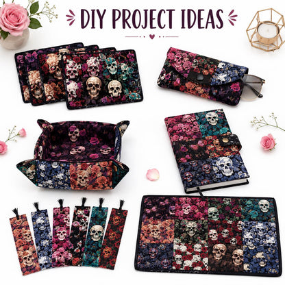 10pcs Charm Pack Set Skull Black Halloween Vintage Style Pattern Handmade DIY with Rich Color and Texture Elements 100% Polyester Patchwork in 10 Design Styles Suitable for Patchwork DIY Craft Projects DIY Wallet Making Gift Giving Bag Making Mother's Day