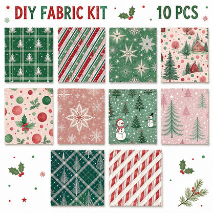 10Pc/Set Christmas Series Dot Stripe Plaid Tree Holly Crutch Fat Quarter Fabric, Pre-Cut Square Fabric Assort, Fabric Set, Craft Fabric, Handmade DIY Patchwork Fabric,Home Quilting Sewing Fabric, Packaging Fabric, Scrapbooking Craft Hobbyist