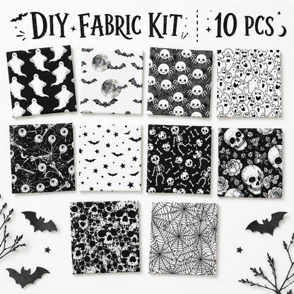 10Pc/Set Halloween Series Skull Moon Bat Fat Quarter Fabric, Pre-Cut Square Fabric Assort, Fabric Set, Craft Fabric, Handmade DIY Patchwork Fabric,Home Quilting Sewing Fabric, Packaging Fabric, Scrapbooking Craft Hobbyist