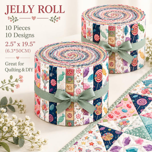 10pcs Vintage Candy Lollipop Pattern Jelly Roll Fabric Strips 2.5X19.7inch Pre-Cut 100% Polyester For Patchwork Quilts, Table Runners, Placemats, Tote Bags, Storage Pouches, Makeup Bags, Coasters, Quilt Blocks & Binding