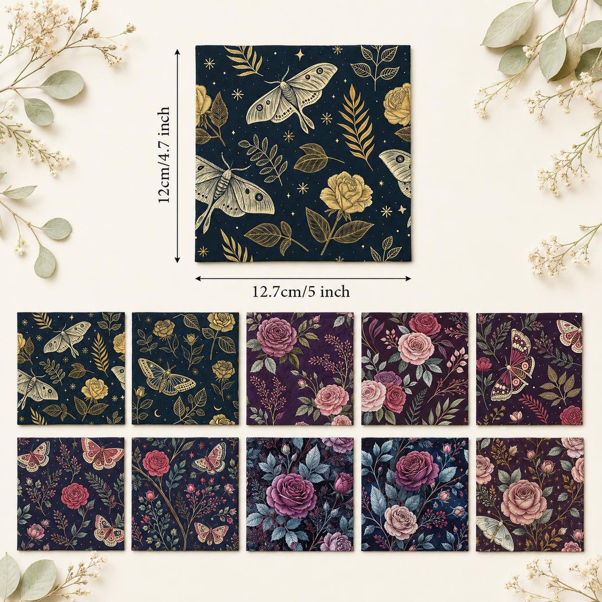 10Pc/Set Flower Series Butterfly Rose Fat Quarter Fabric, Pre-Cut Square Fabric Assort, Fabric Set, Craft Fabric, Handmade DIY Patchwork Fabric,Home Quilting Sewing Fabric, Packaging Fabric, Scrapbooking Craft Hobbyist
