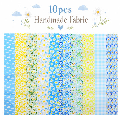 10Pc/Set, Making 10 Images 1pc Each, Each Size: 6.3*50cm Floral Daisy Blue Series Sliced Fabric Set Style Combination, Polyester Jelly Roll Fabric Strips, Pre-Cut Quilting Squares, For Quilting DIY, Handicrafts And Sewing, Blankets, Rugs