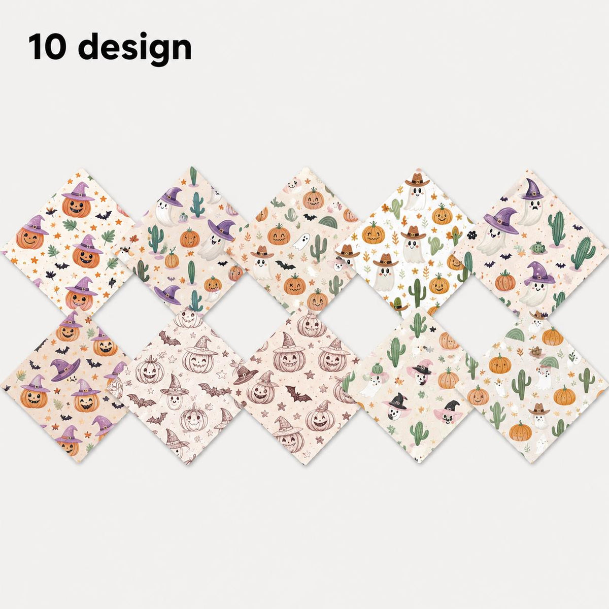10pcs Charm Pack Set Halloween Pumpkin Ghost Holly Snow Pattern Vintage Style Handmade DIY with Rich Color and Texture Elements 100% Polyester Patchwork in 10 Design Styles Suitable for Patchwork DIY Craft Projects DIY Wallet Making Gift Giving Bag Making