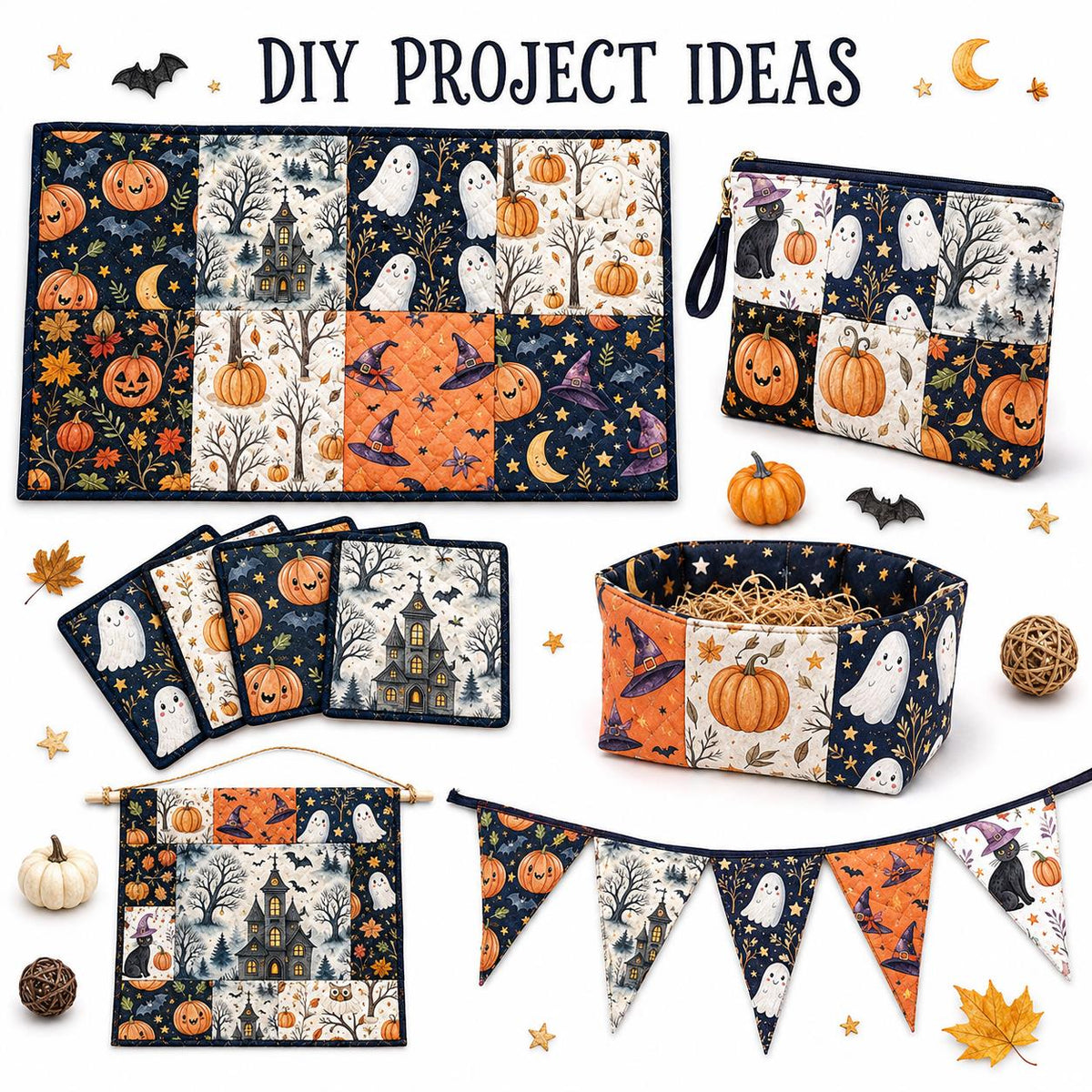 10Pc/Set Halloween Series Owl Skull Pumpkin Cat Moon Fat Quarter Fabric, Pre-Cut Square Fabric Assort, Fabric Set, Craft Fabric, Handmade DIY Patchwork Fabric,Home Quilting Sewing Fabric, Packaging Fabric, Scrapbooking Craft Hobbyist