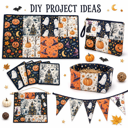10Pc/Set Halloween Series Owl Skull Pumpkin Cat Moon Fat Quarter Fabric, Pre-Cut Square Fabric Assort, Fabric Set, Craft Fabric, Handmade DIY Patchwork Fabric,Home Quilting Sewing Fabric, Packaging Fabric, Scrapbooking Craft Hobbyist