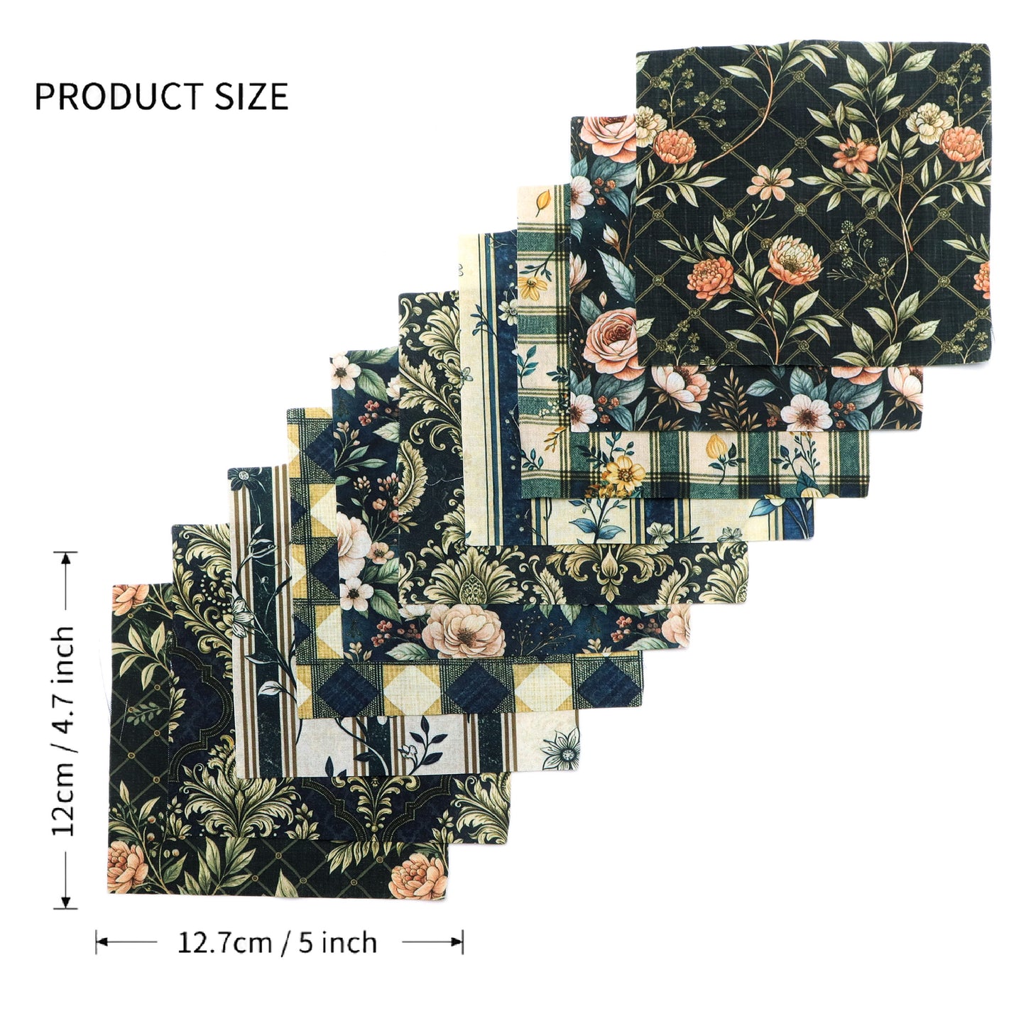 10pcs Charm Pack Set Floral Plaid Pattern Vintage Style Pattern Handmade DIY with Rich Color and Texture Elements 100% Polyester Patchwork in 10 Design Styles Suitable for Patchwork DIY Craft Projects DIY Wallet Making Gift Giving Bag Making