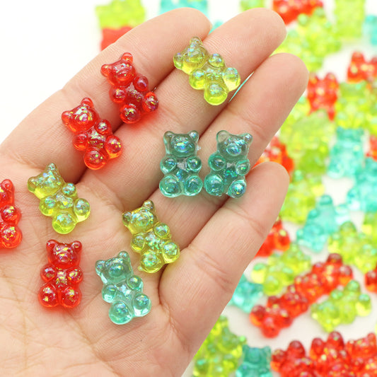 Resin Flat Back Charms Beads,10pcs Transparent Magic Iridescent Color Bear Shape Resin Cabochons for DIY Crafts, Scrapbooking, Jewelry Making