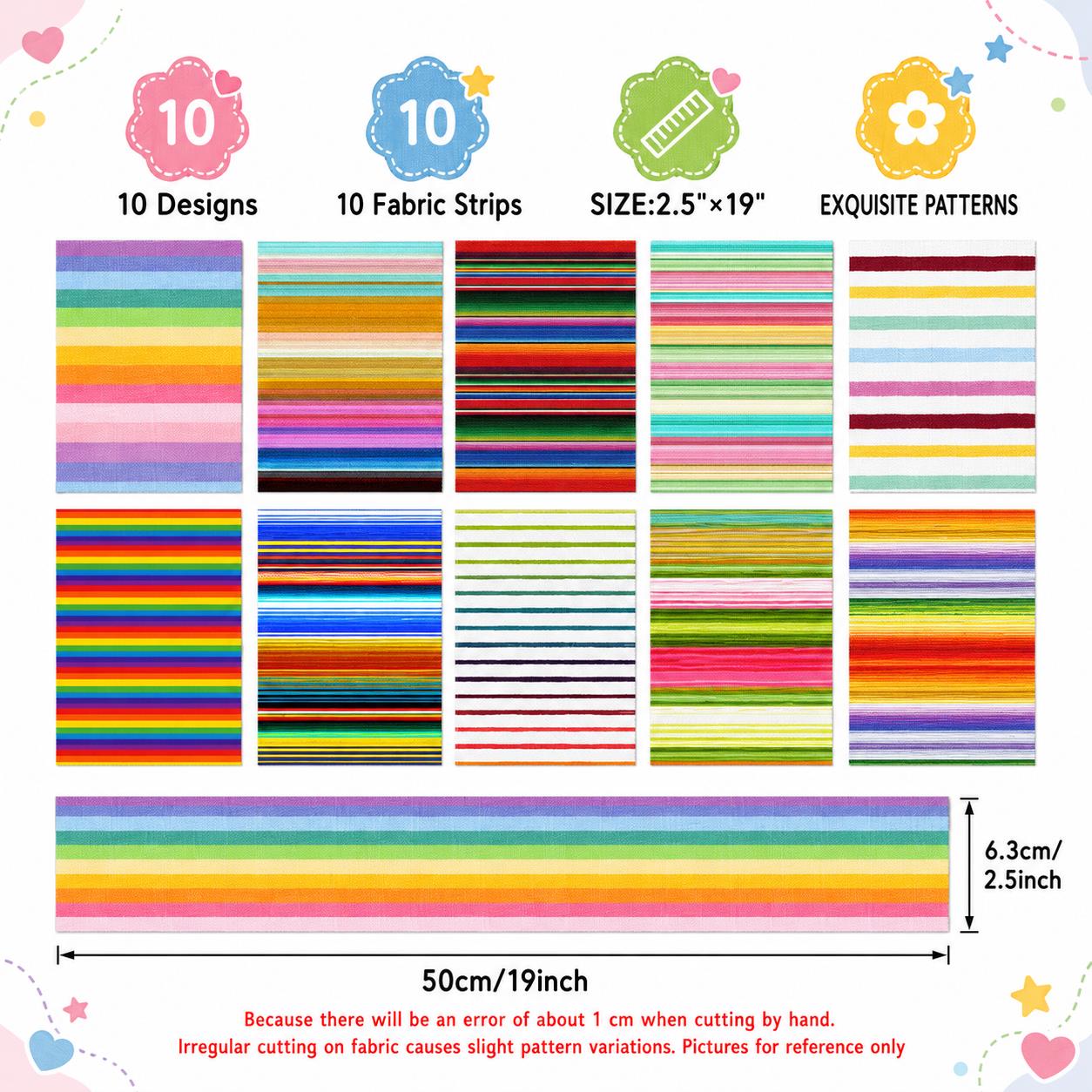 10pcs Vintage Striped Jelly Roll Fabric Strips 2.5X19.7inch Pre-Cut 100% Polyester For Patchwork Quilts, Table Runners, Placemats, Tote Bags, Storage Pouches, Makeup Bags, Coasters, Quilt Blocks & Binding